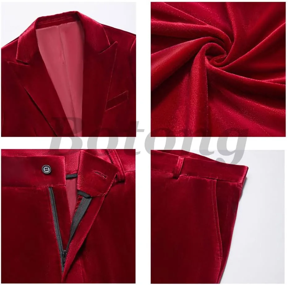 3 PC Womens Velvet Pant Suit - Peak Lapel Business Blazer Vest Pants for Prom Office Work
