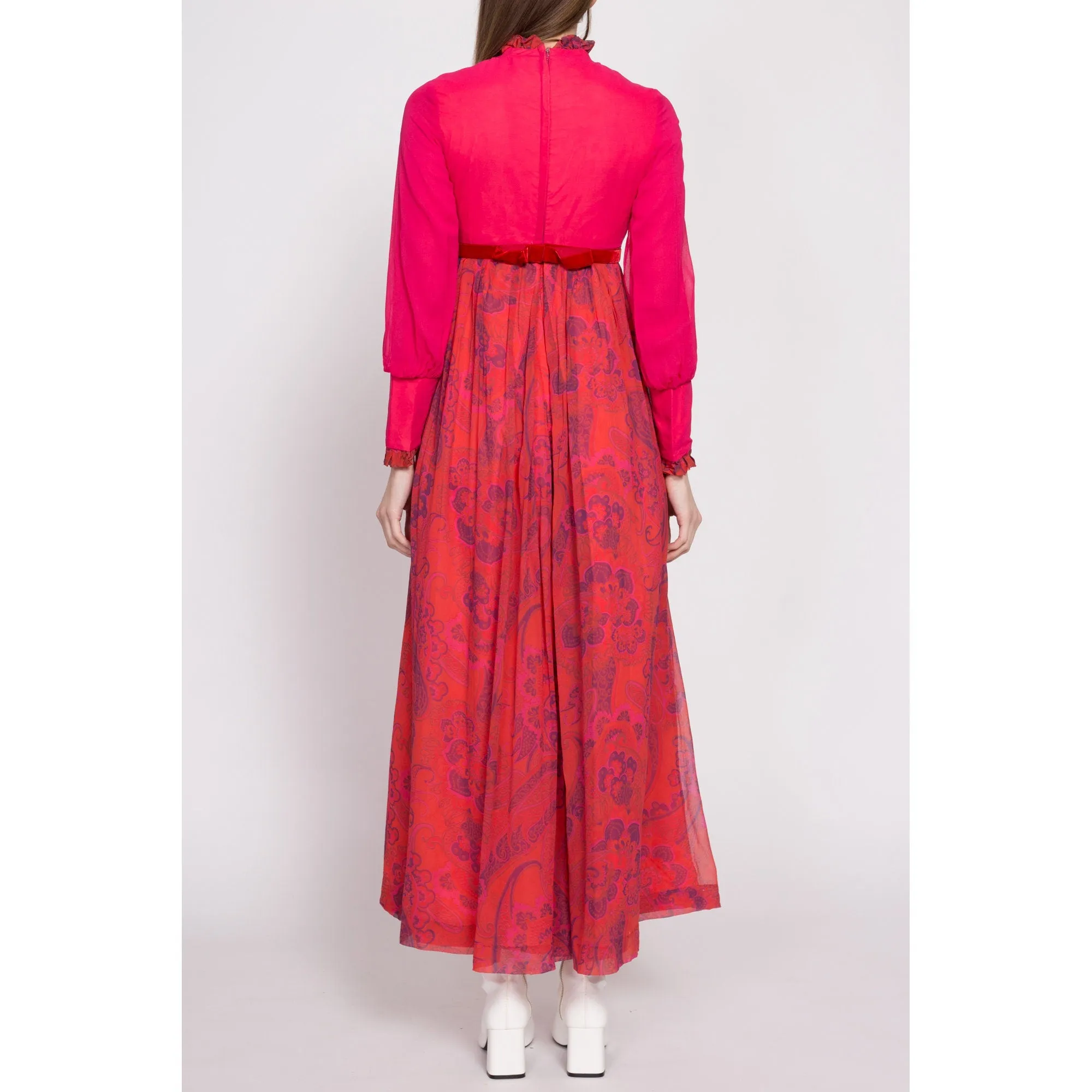 60s Hot Pink Floral & Paisley Palazzo Jumpsuit - Extra Small