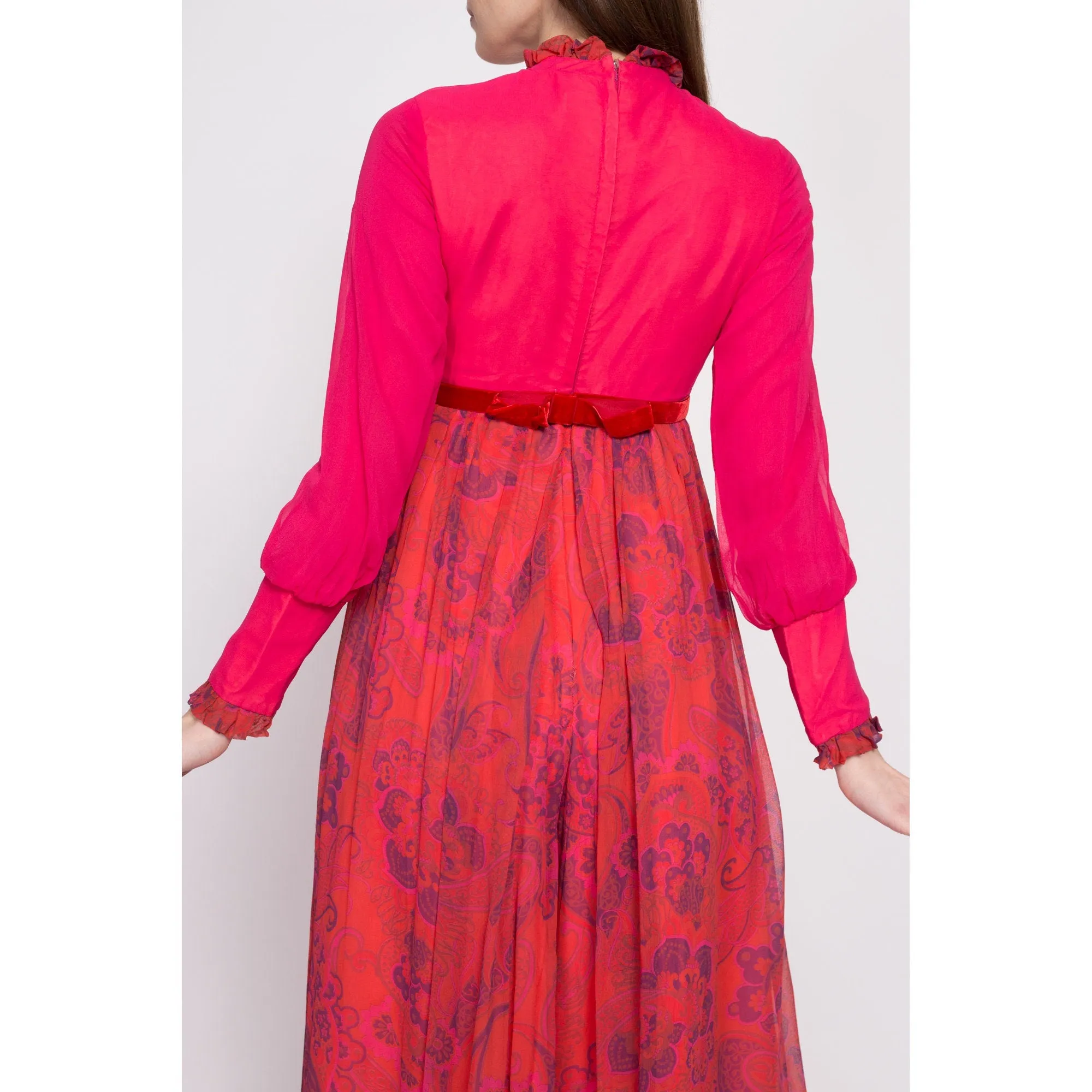 60s Hot Pink Floral & Paisley Palazzo Jumpsuit - Extra Small