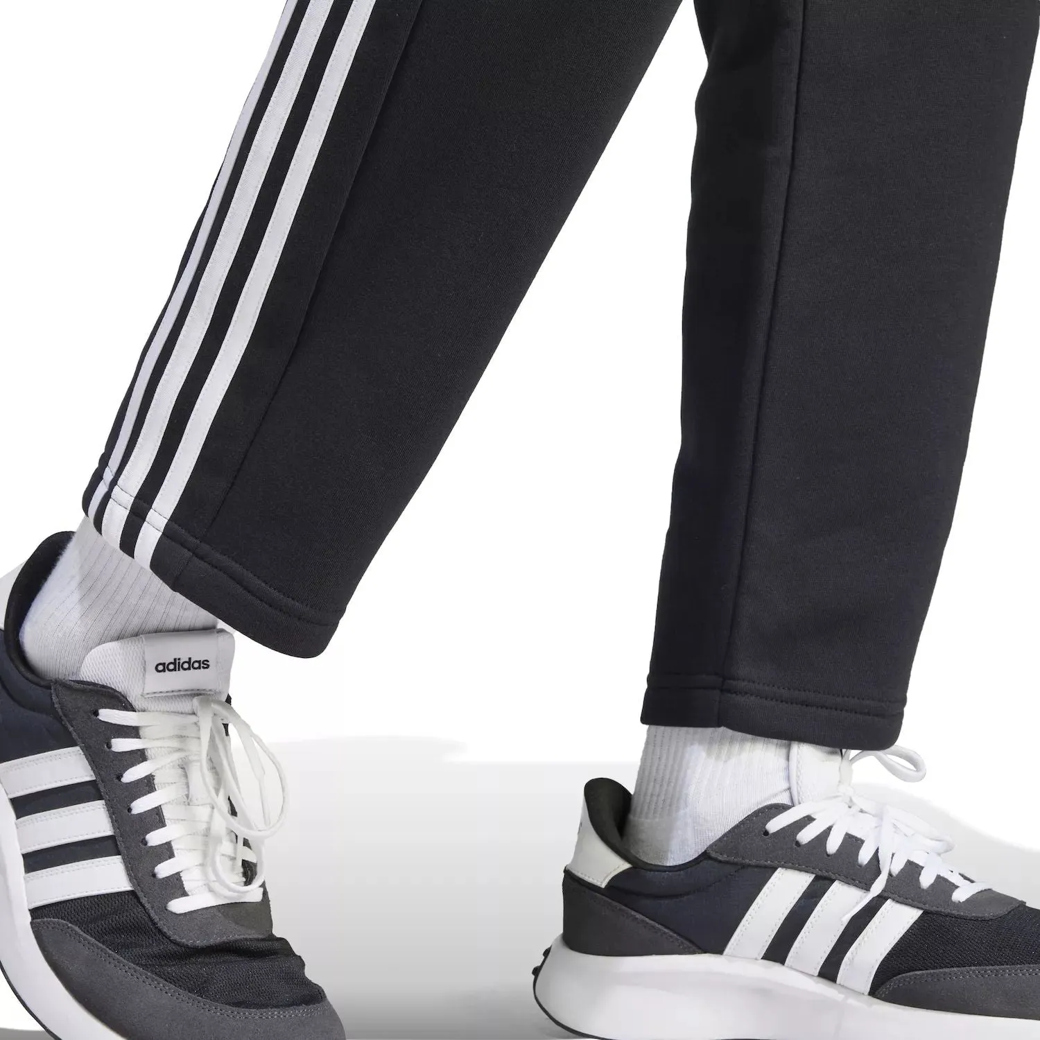 adidas Essentials Men's 3 Stripe Fleece Open Hem Trousers