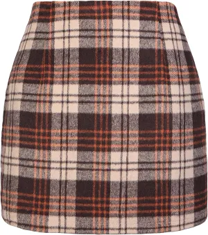 ATHX Women's High Waist Plaid Mini Skirts Fall Winter Wool Zipper Bodycon A Line Pencil Skirt Wrap Short Skirt for Women