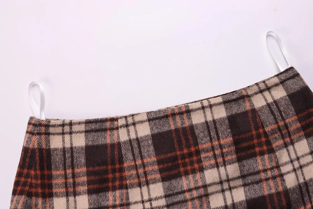 ATHX Women's High Waist Plaid Mini Skirts Fall Winter Wool Zipper Bodycon A Line Pencil Skirt Wrap Short Skirt for Women