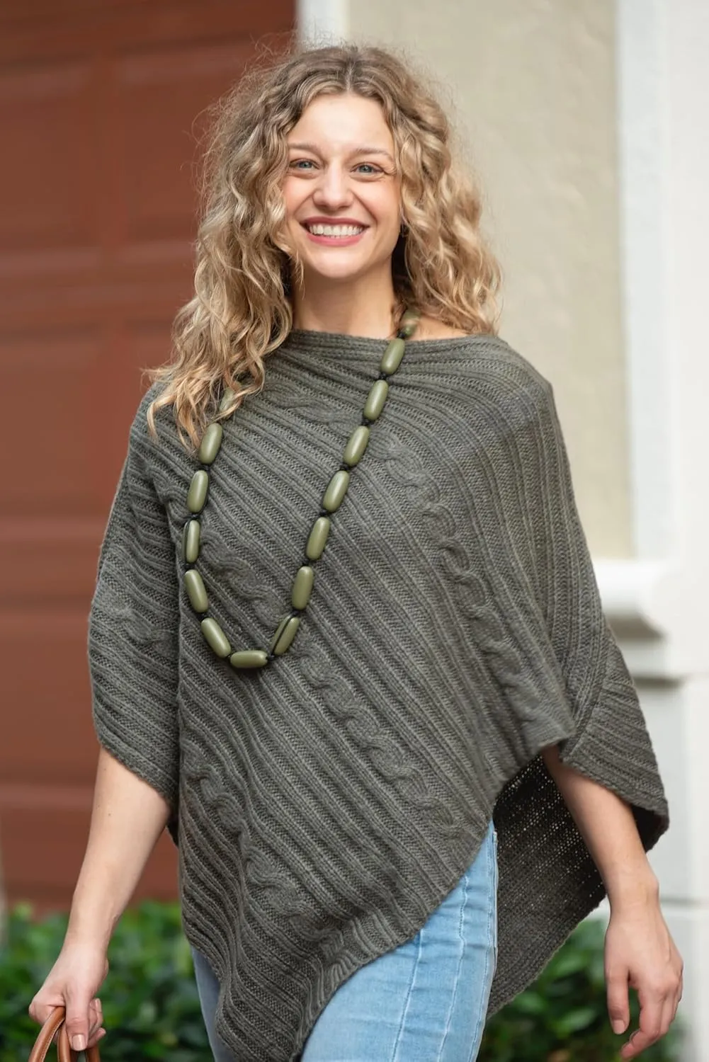 Back From Bali Womens Cable Knit Poncho Sweater Cape Boho Soft Casual