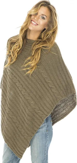 Back From Bali Womens Cable Knit Poncho Sweater Cape Boho Soft Casual