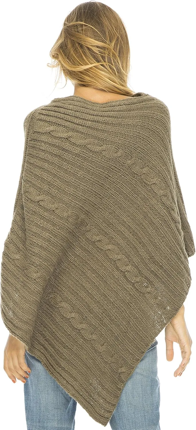 Back From Bali Womens Cable Knit Poncho Sweater Cape Boho Soft Casual