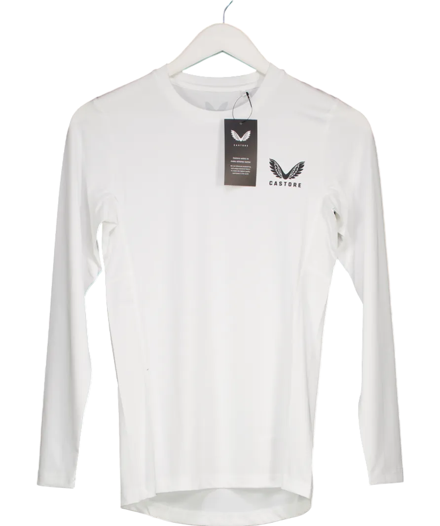 Castore White Long Sleeve Base Layer Top UK XS