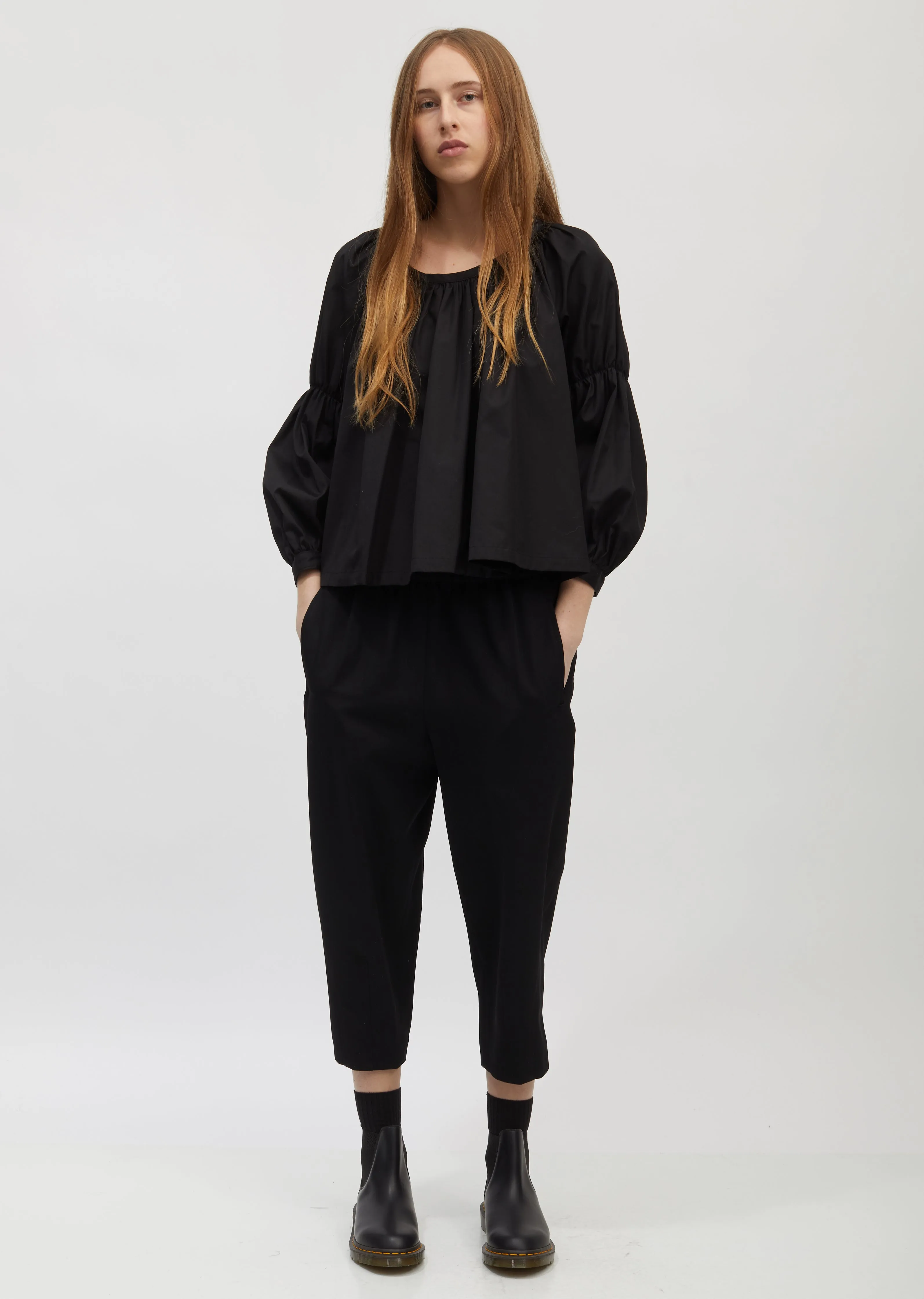 Gabardine Drawstring Curved Pants