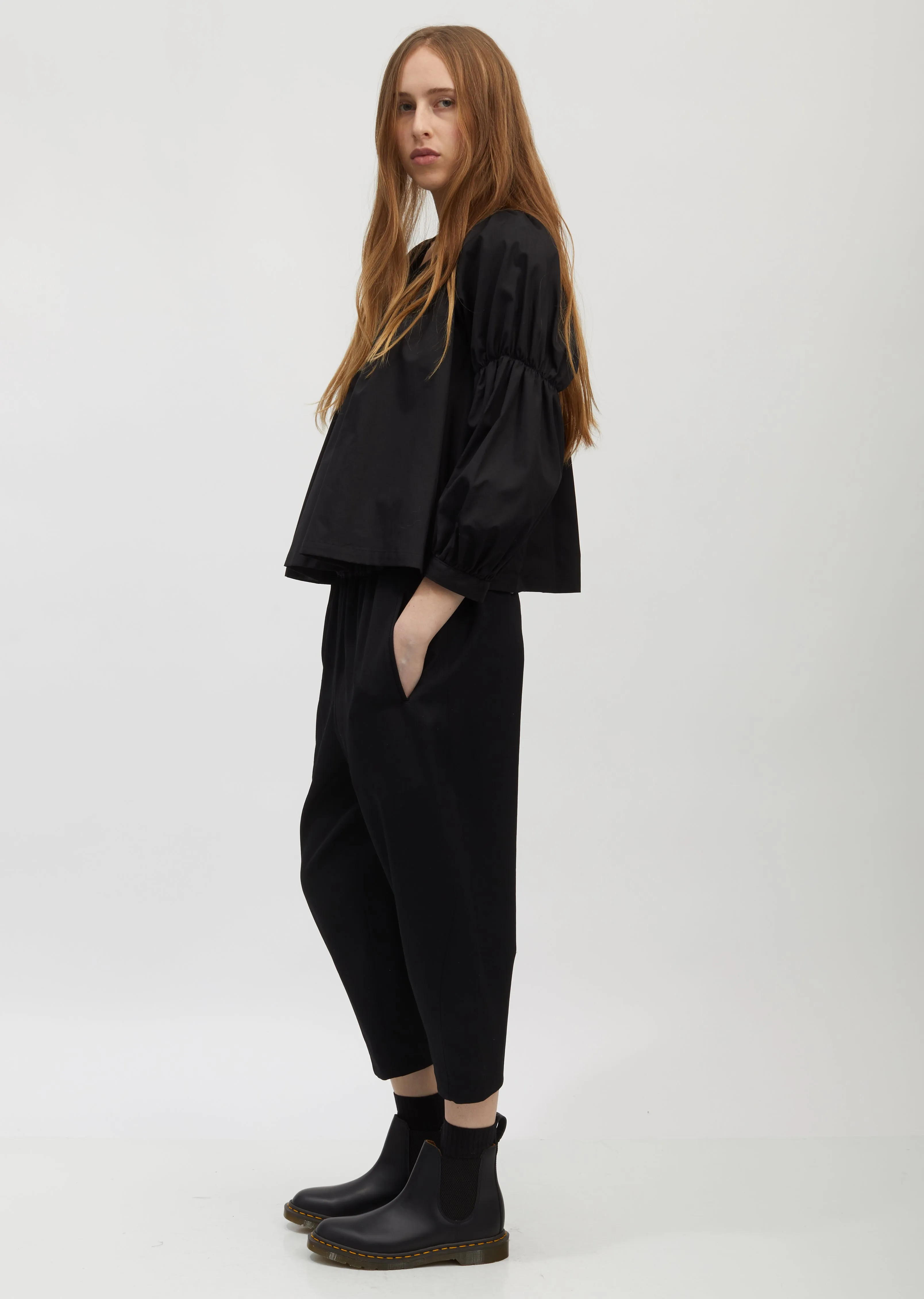 Gabardine Drawstring Curved Pants