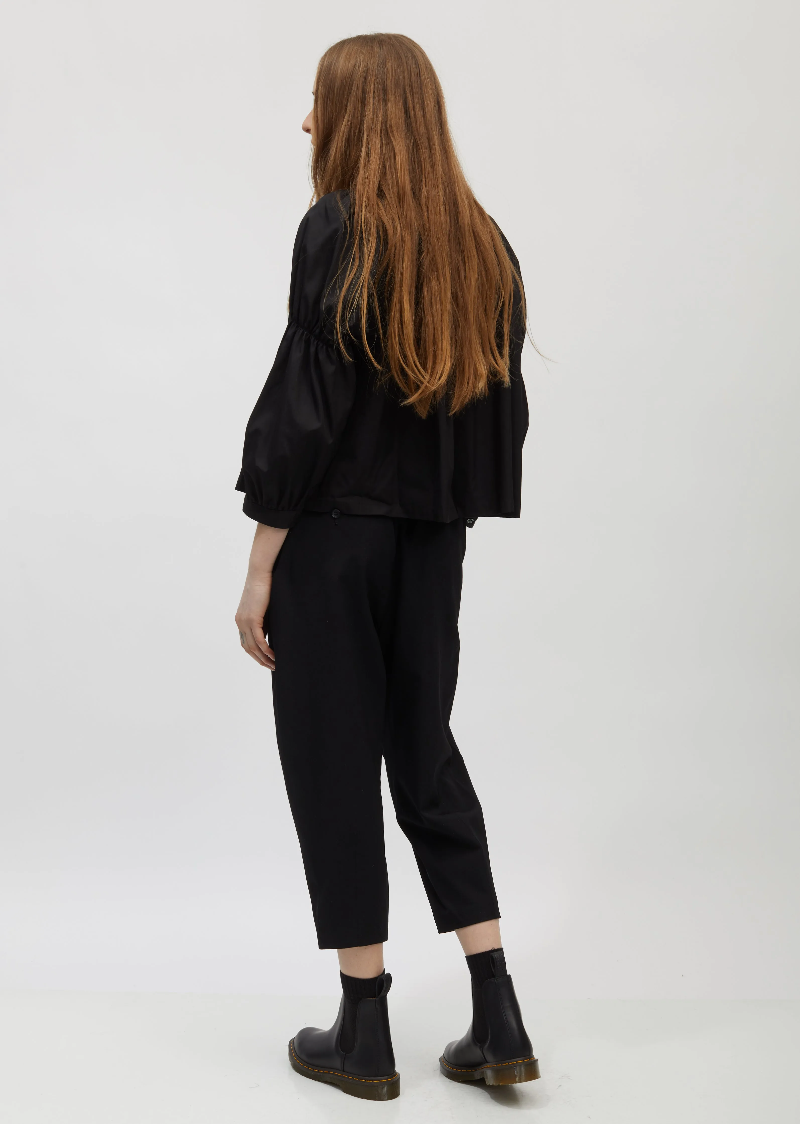 Gabardine Drawstring Curved Pants