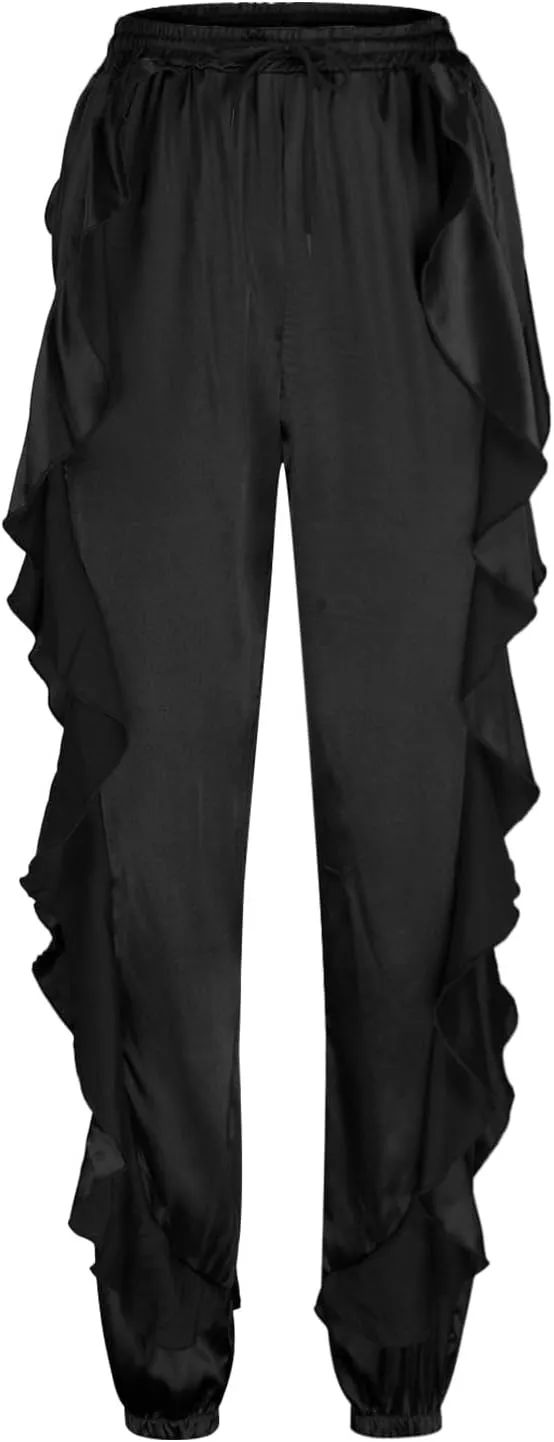 hlysgo Fringe Pants for Women Trousers Slim Fit Solid Color High Waisted Yoga Pants Sweatpants for Women Y2K Streetwear
