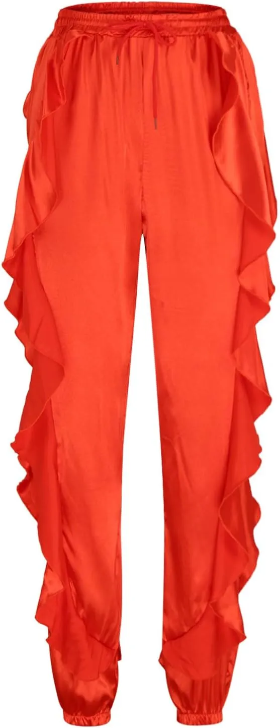 hlysgo Fringe Pants for Women Trousers Slim Fit Solid Color High Waisted Yoga Pants Sweatpants for Women Y2K Streetwear