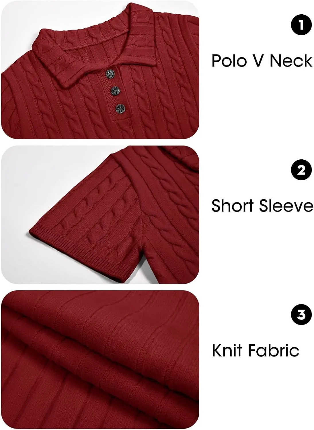 Imily Bela Womens Short Sleeve Sweater Business Casual Polo V Neck Shirts Lightweight Cable Knit Pullover Summer Tops