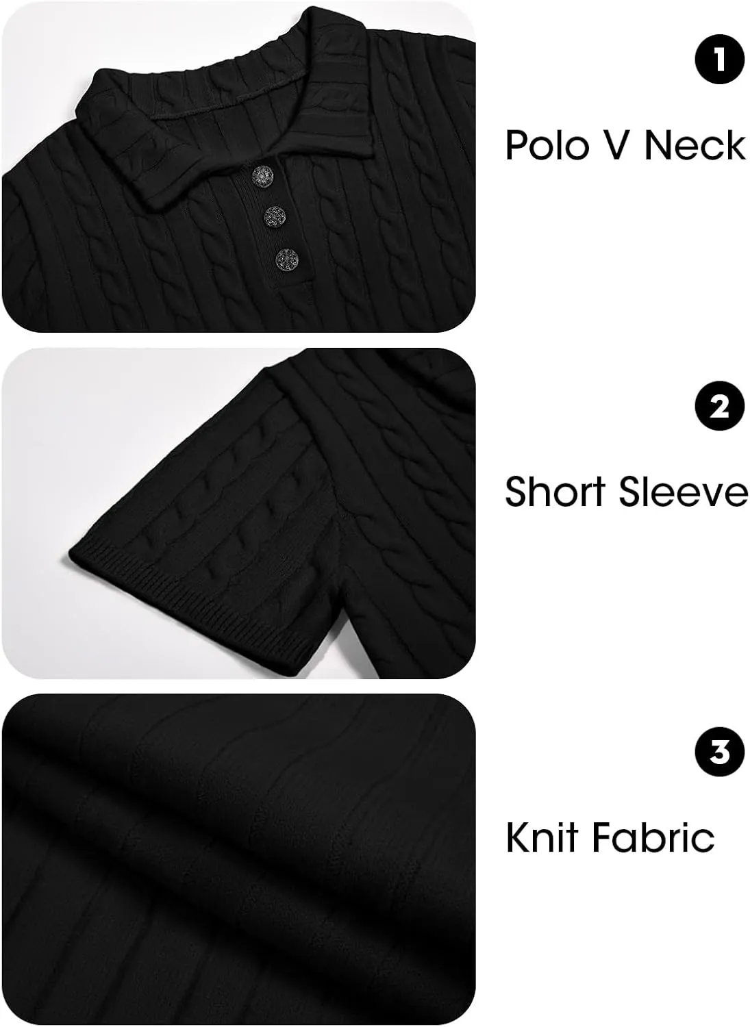 Imily Bela Womens Short Sleeve Sweater Business Casual Polo V Neck Shirts Lightweight Cable Knit Pullover Summer Tops