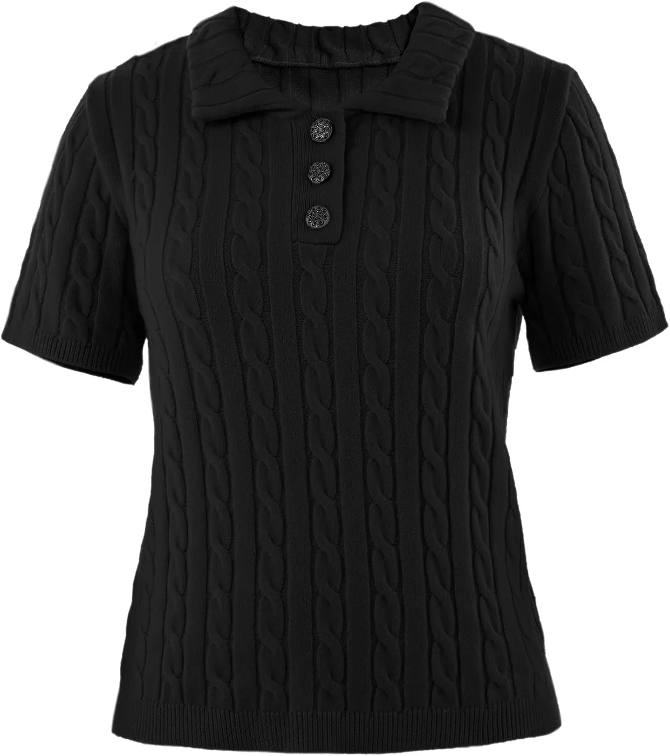 Imily Bela Womens Short Sleeve Sweater Business Casual Polo V Neck Shirts Lightweight Cable Knit Pullover Summer Tops