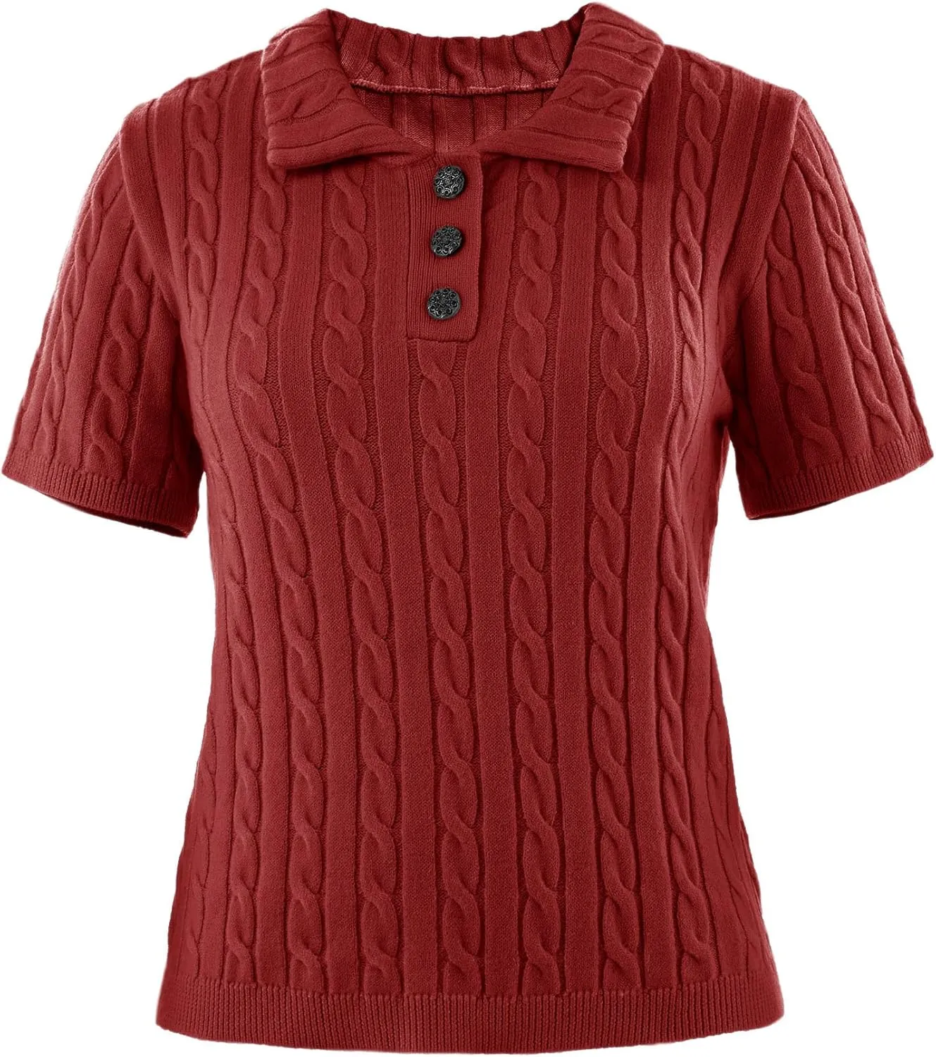 Imily Bela Womens Short Sleeve Sweater Business Casual Polo V Neck Shirts Lightweight Cable Knit Pullover Summer Tops