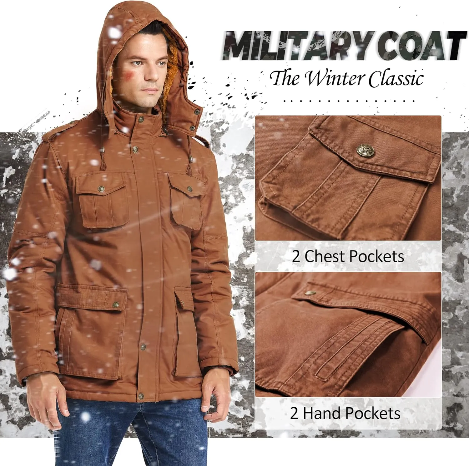 JYG Men's Winter Thicken Coat Casual Military Parka Jacket with Removable Hood