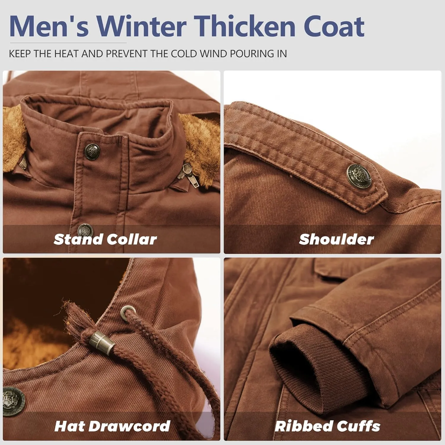 JYG Men's Winter Thicken Coat Casual Military Parka Jacket with Removable Hood