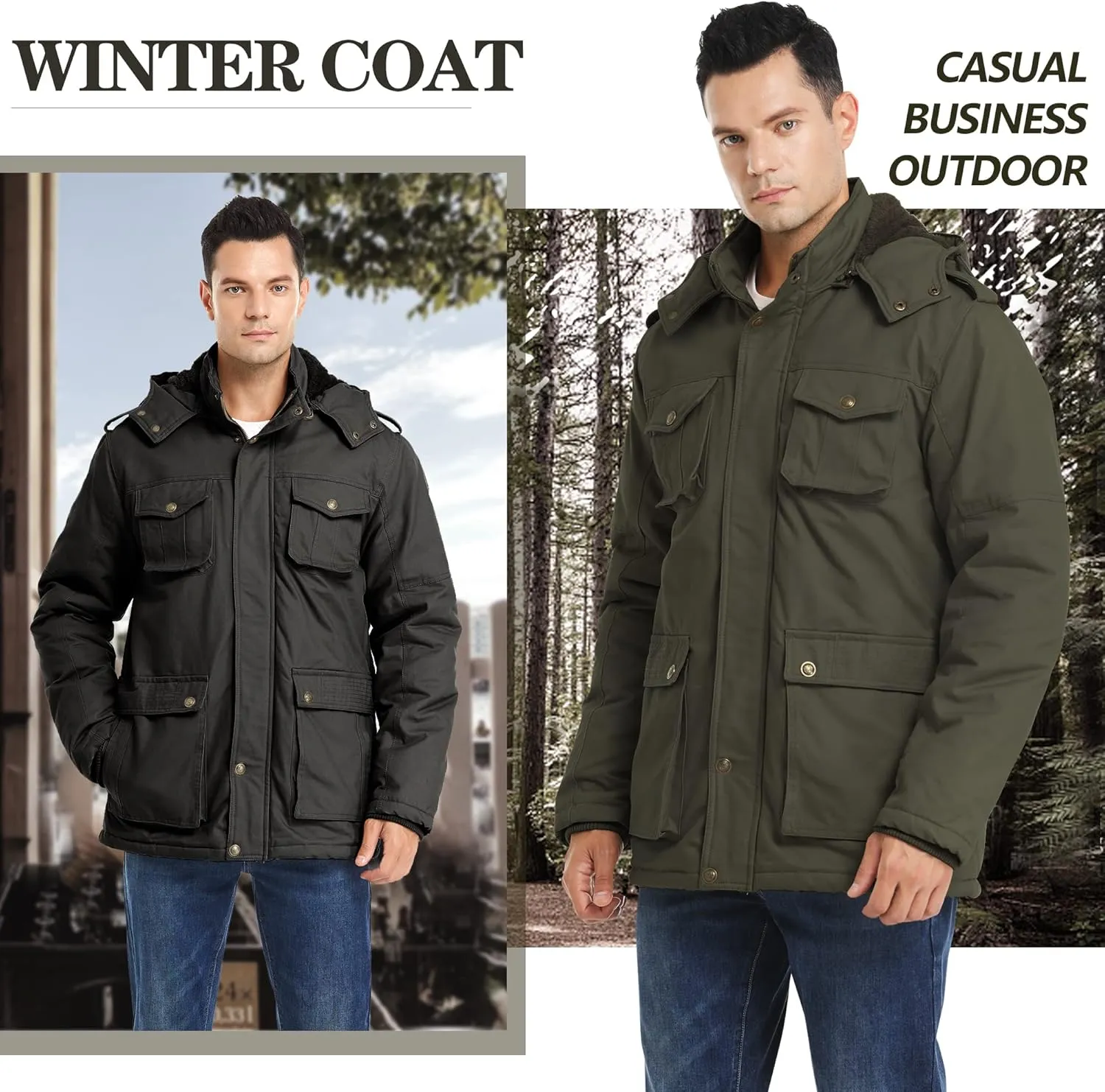 JYG Men's Winter Thicken Coat Casual Military Parka Jacket with Removable Hood