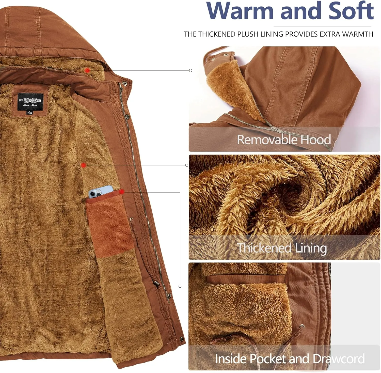 JYG Men's Winter Thicken Coat Casual Military Parka Jacket with Removable Hood