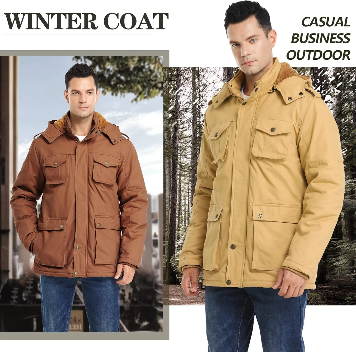 JYG Men's Winter Thicken Coat Casual Military Parka Jacket with Removable Hood