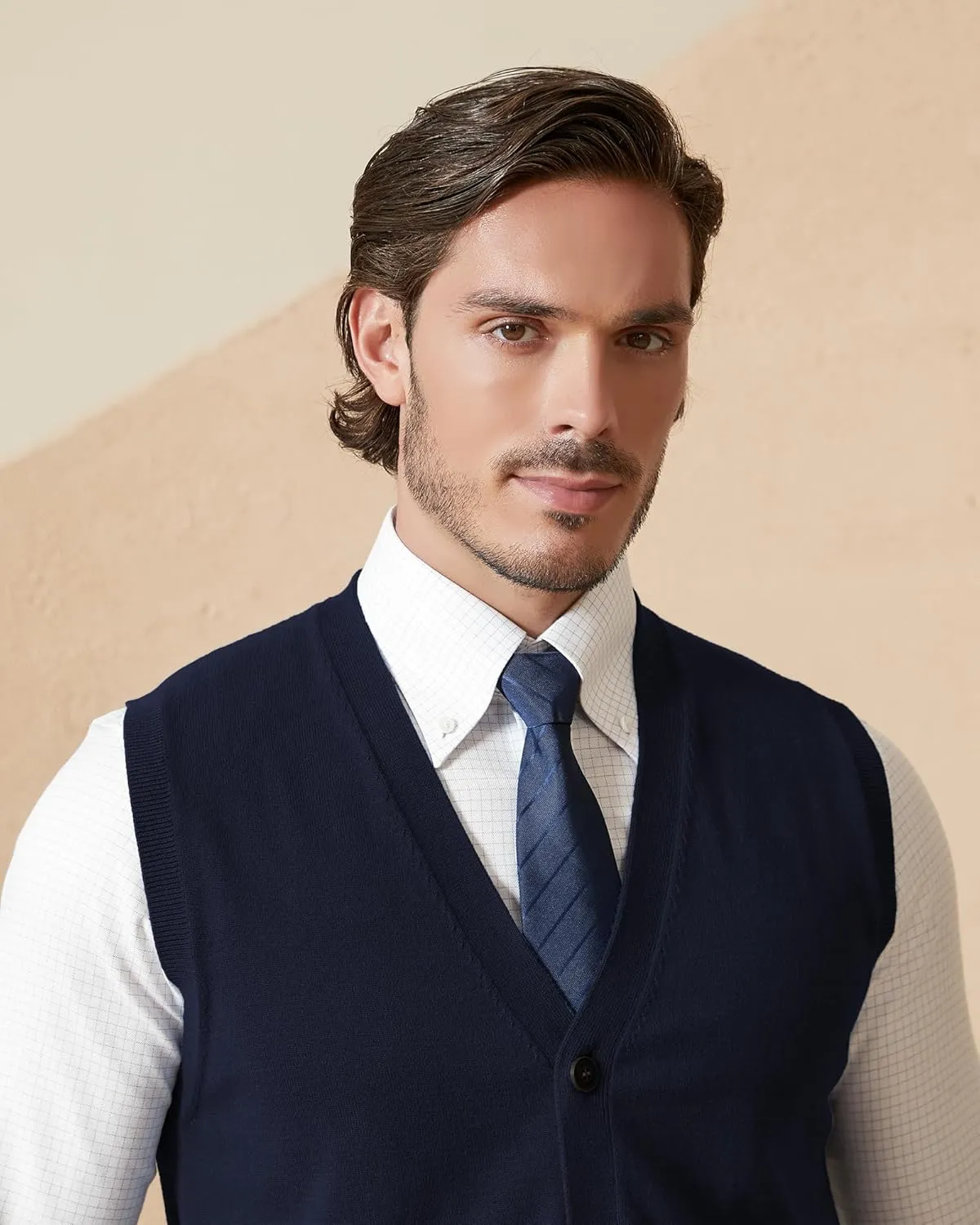 Kallspin Mens Button Down Sweater Vest Lightweight Knitted Pure Cotton V-Neck Sleeveless Cardigans