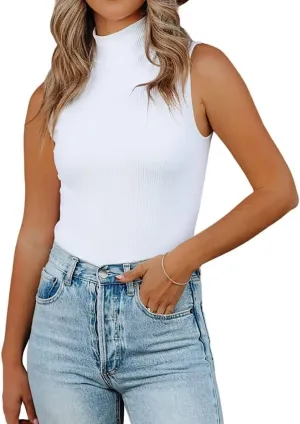 Lacozy Tank Tops for Women's Mock Turtleneck Top 2025 Summer Basic Sleeveless Stretch Ribbed Slim Fit Shirt