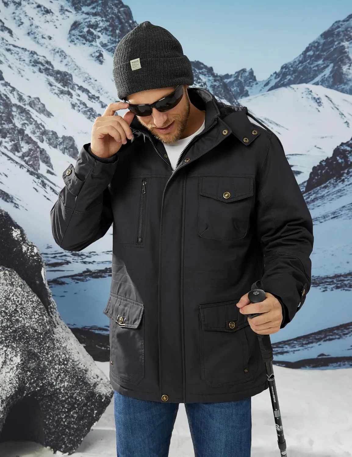 MAGCOMSEN Men's Winter Coat Military Jacket Fleece Lined Parka Cotton Cargo Jacket