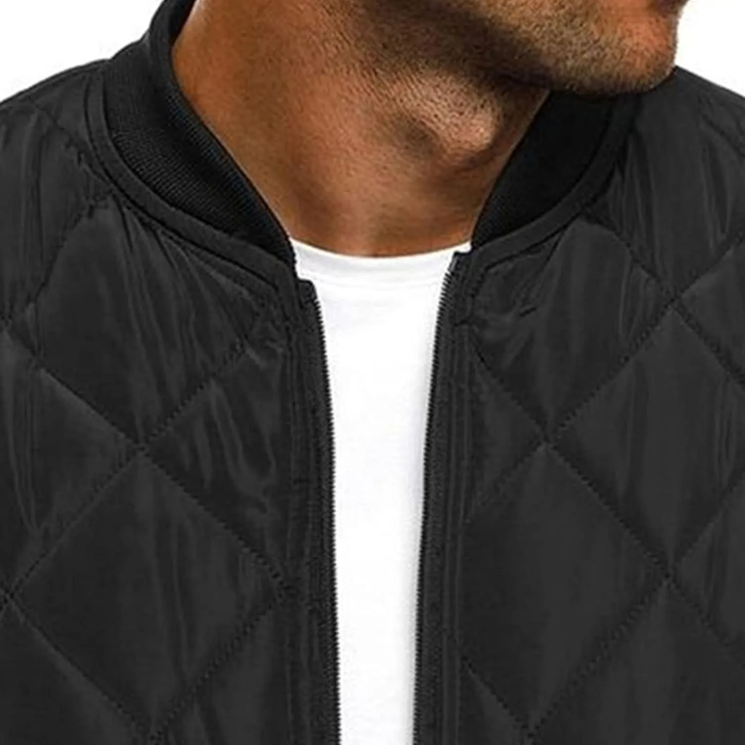 Maiyifu-GJ Men Flight Bomber Jackets Diamond Quilted Lightweight Varsity Jacket Full Zip Up Softshell Winter Warm Padded Coat