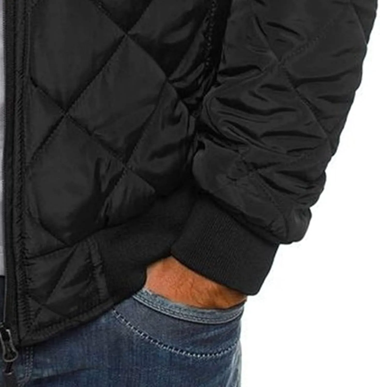 Maiyifu-GJ Men Flight Bomber Jackets Diamond Quilted Lightweight Varsity Jacket Full Zip Up Softshell Winter Warm Padded Coat