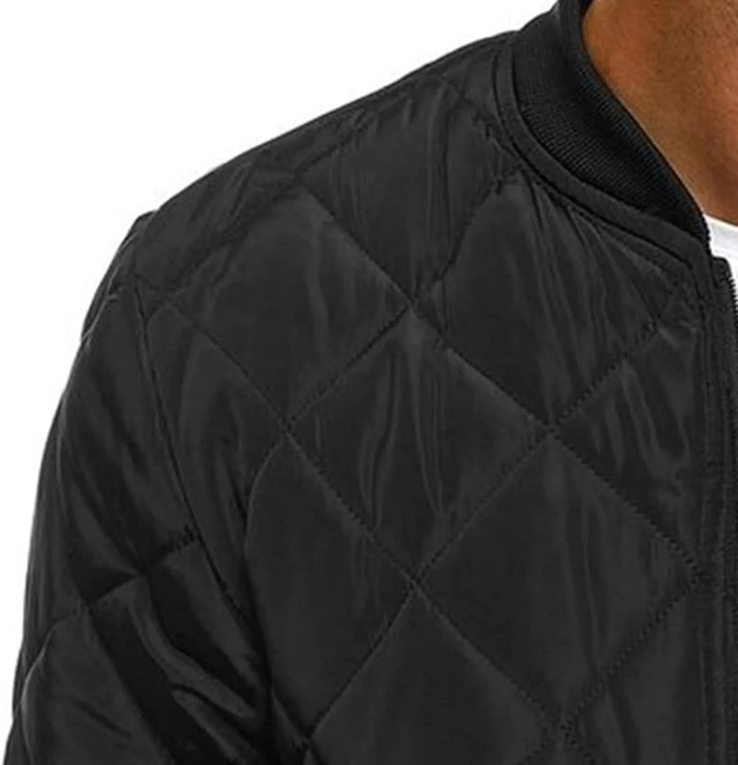 Maiyifu-GJ Men Flight Bomber Jackets Diamond Quilted Lightweight Varsity Jacket Full Zip Up Softshell Winter Warm Padded Coat