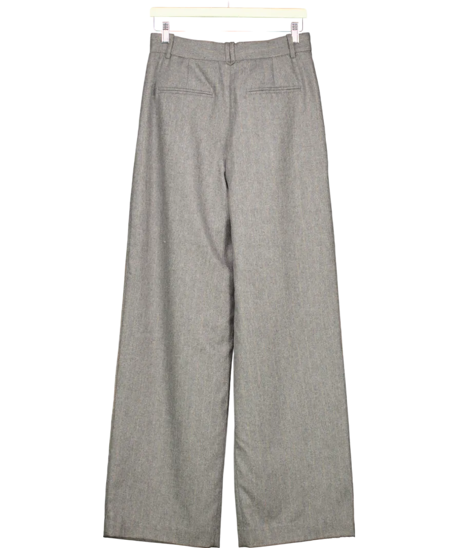 MANGO Grey Pinstripe Wool Blend Wide Leg Trousers UK 8