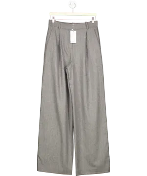 MANGO Grey Pinstripe Wool Blend Wide Leg Trousers UK 8