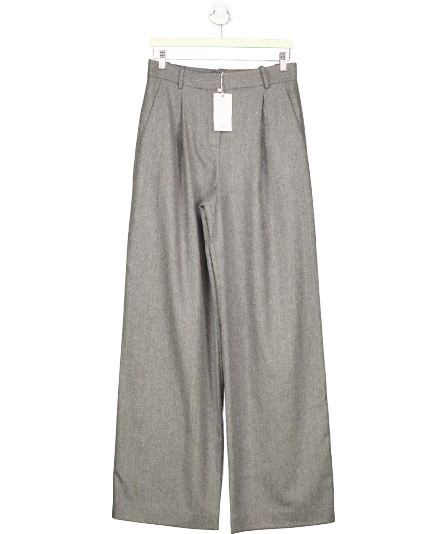 MANGO Grey Pinstripe Wool Blend Wide Leg Trousers UK 8