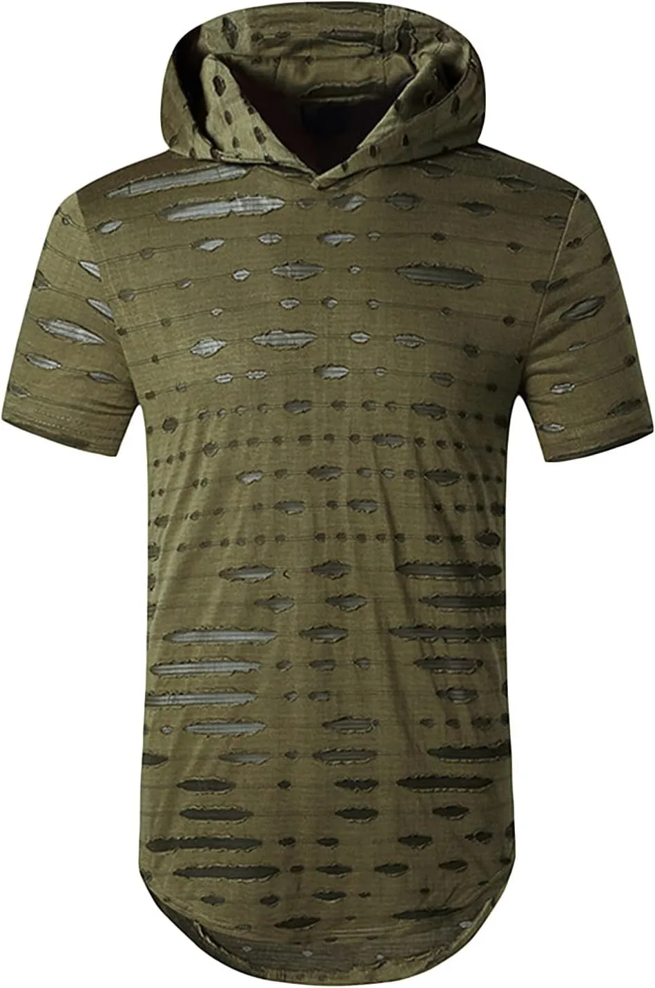 Men's Distressed Asymmetrical Tee Shirts Hip Hop Longline Pullover Hoodies Tops Gym Muscle Cut Off Short Sleeve