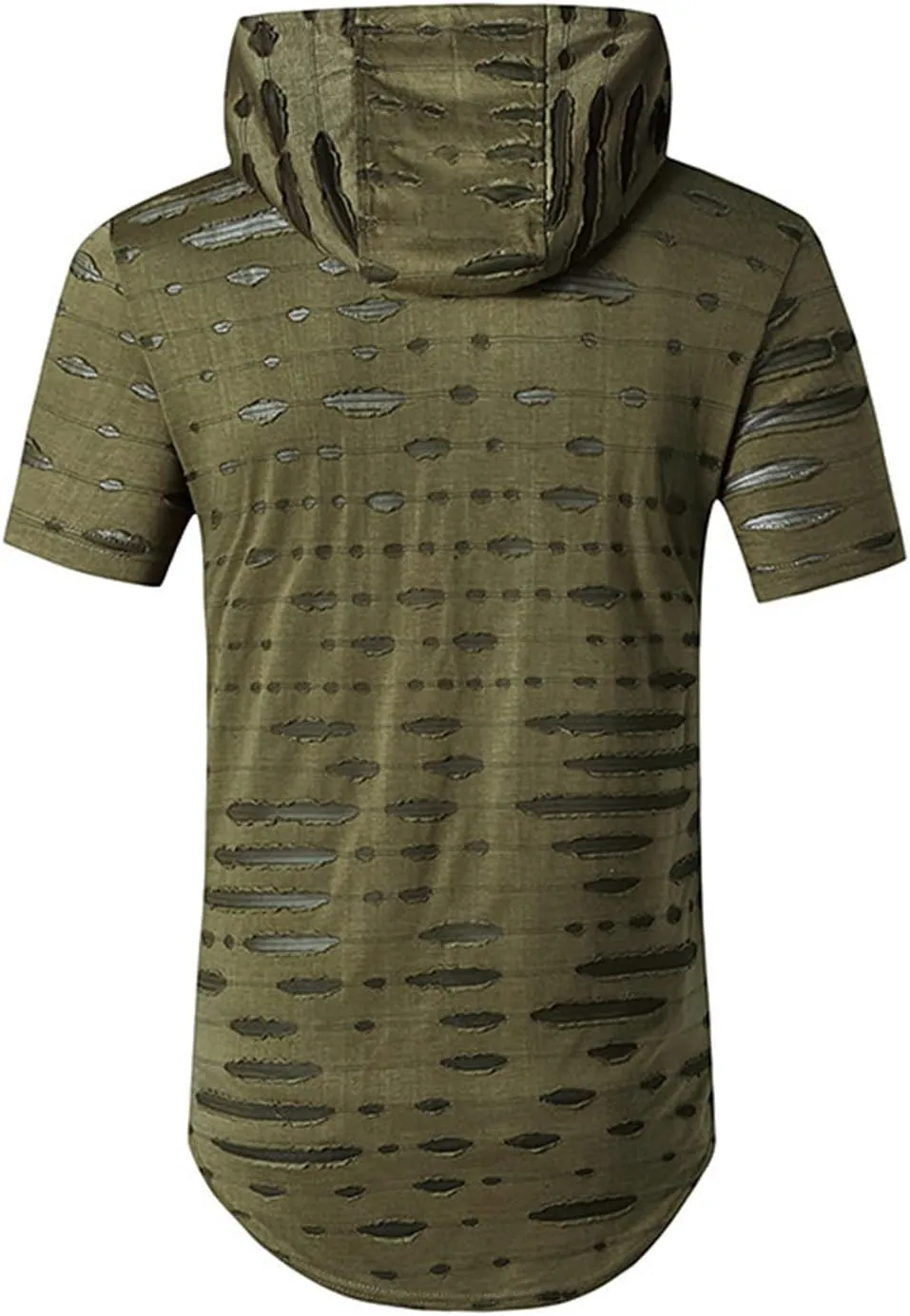 Men's Distressed Asymmetrical Tee Shirts Hip Hop Longline Pullover Hoodies Tops Gym Muscle Cut Off Short Sleeve