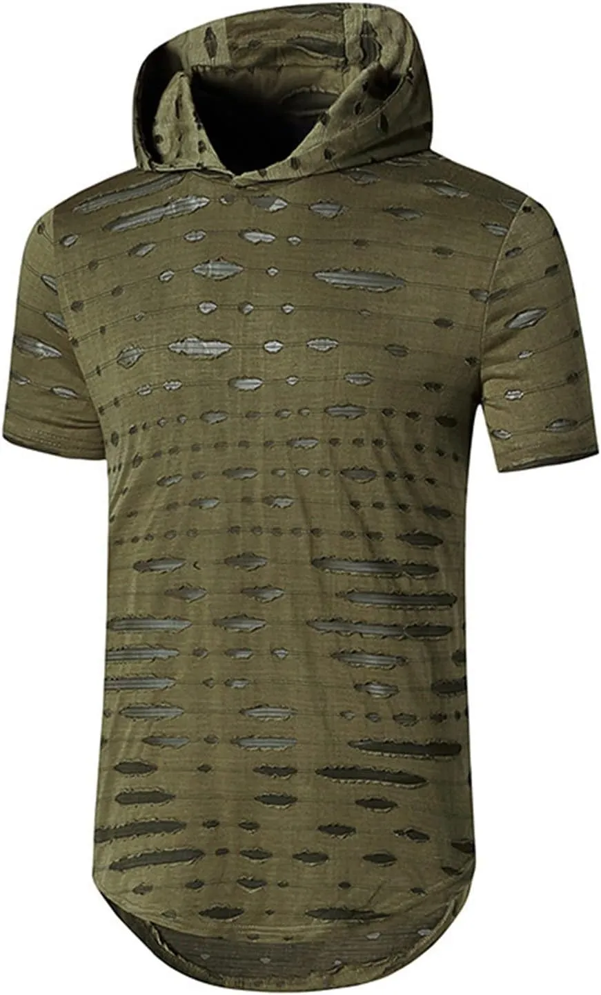 Men's Distressed Asymmetrical Tee Shirts Hip Hop Longline Pullover Hoodies Tops Gym Muscle Cut Off Short Sleeve