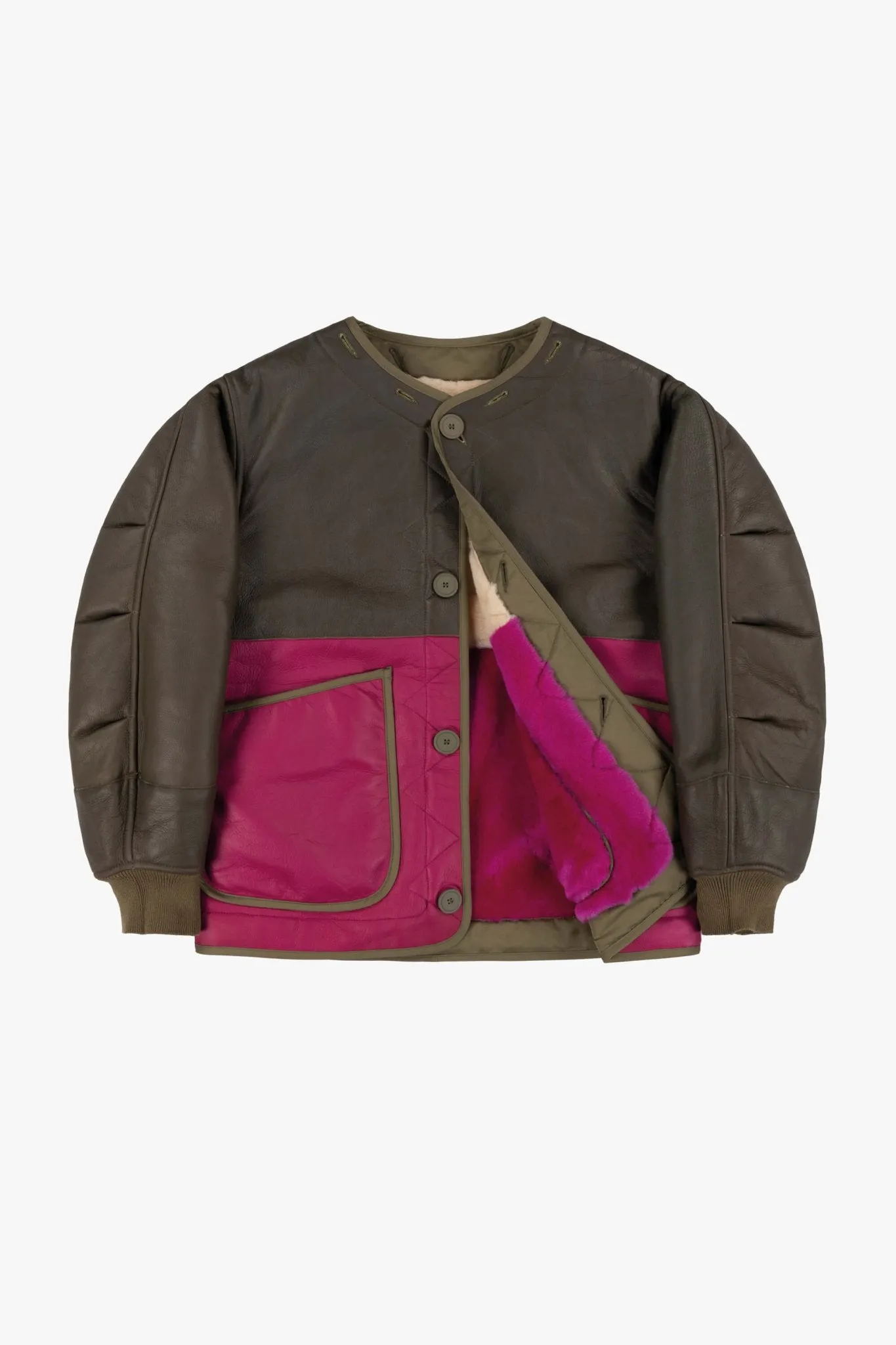 Shearling Quilt Bomber - Blush / Fuchsia