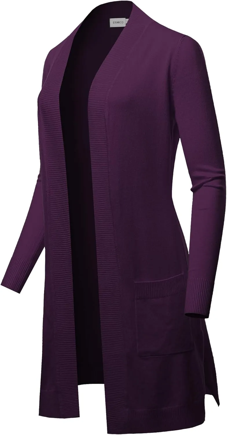 STARJJ Womens Soft Stetchy Knit Longline Open Front Sweater Cardigan with Pockets (S-3X)