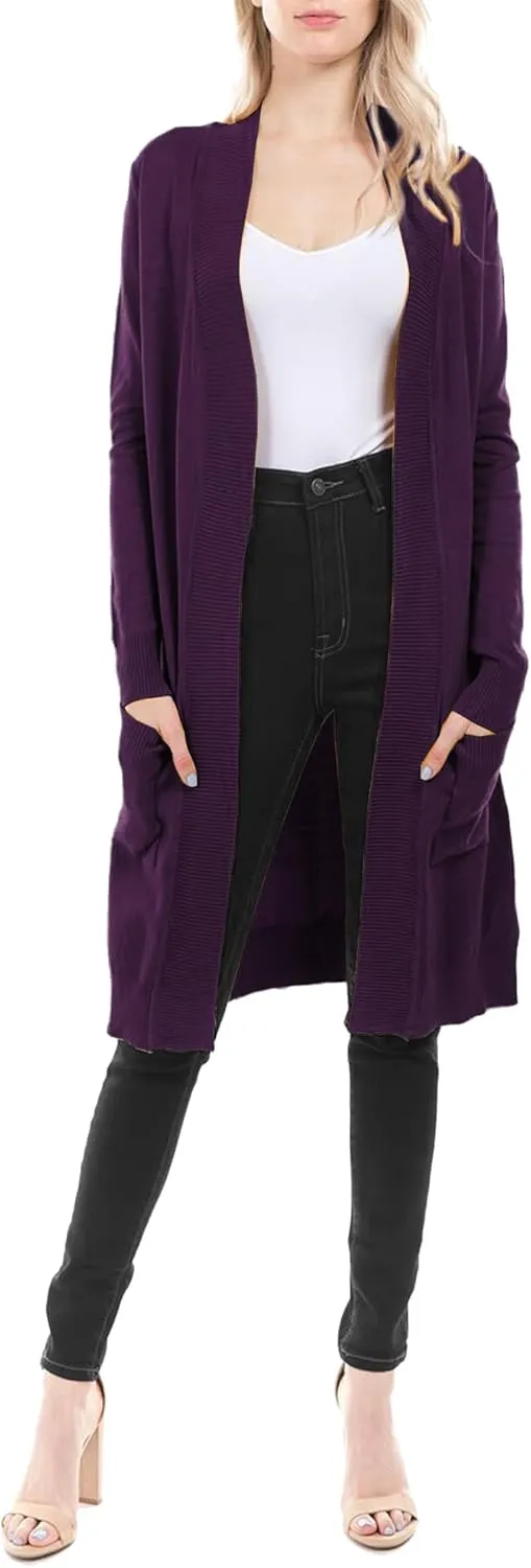 STARJJ Womens Soft Stetchy Knit Longline Open Front Sweater Cardigan with Pockets (S-3X)