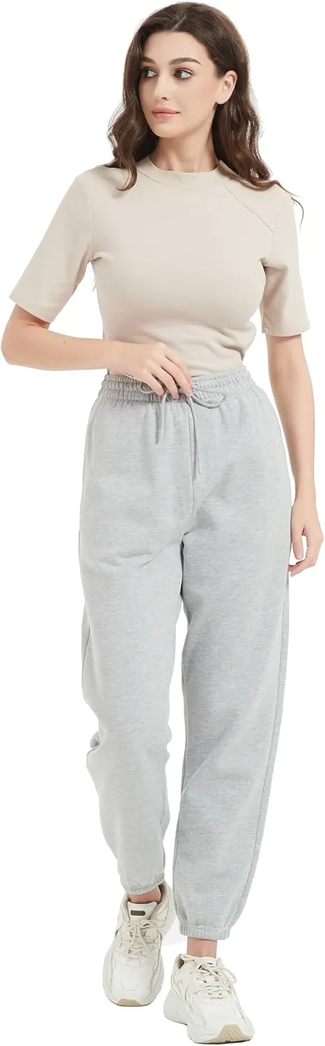 Tronjori Womens High Waisted Pull on Baggy Fleece Lined Sweatpants Fall Winter Athletic Jogger Lounge Trousers Cinch Bottom