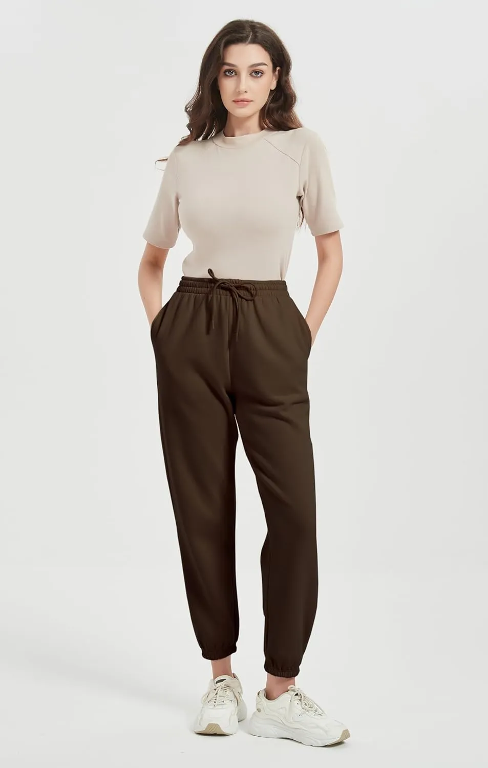 Tronjori Womens High Waisted Pull on Baggy Fleece Lined Sweatpants Fall Winter Athletic Jogger Lounge Trousers Cinch Bottom
