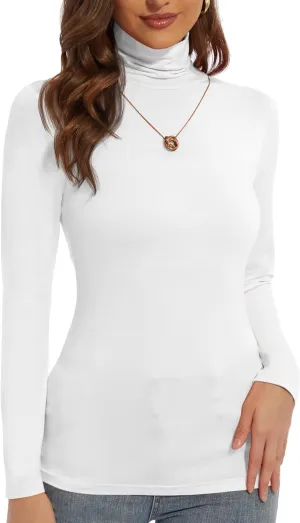 Women's Turtleneck Long Sleeve Shirts Slim Fitted Lightweight Base Layer Casual Tops