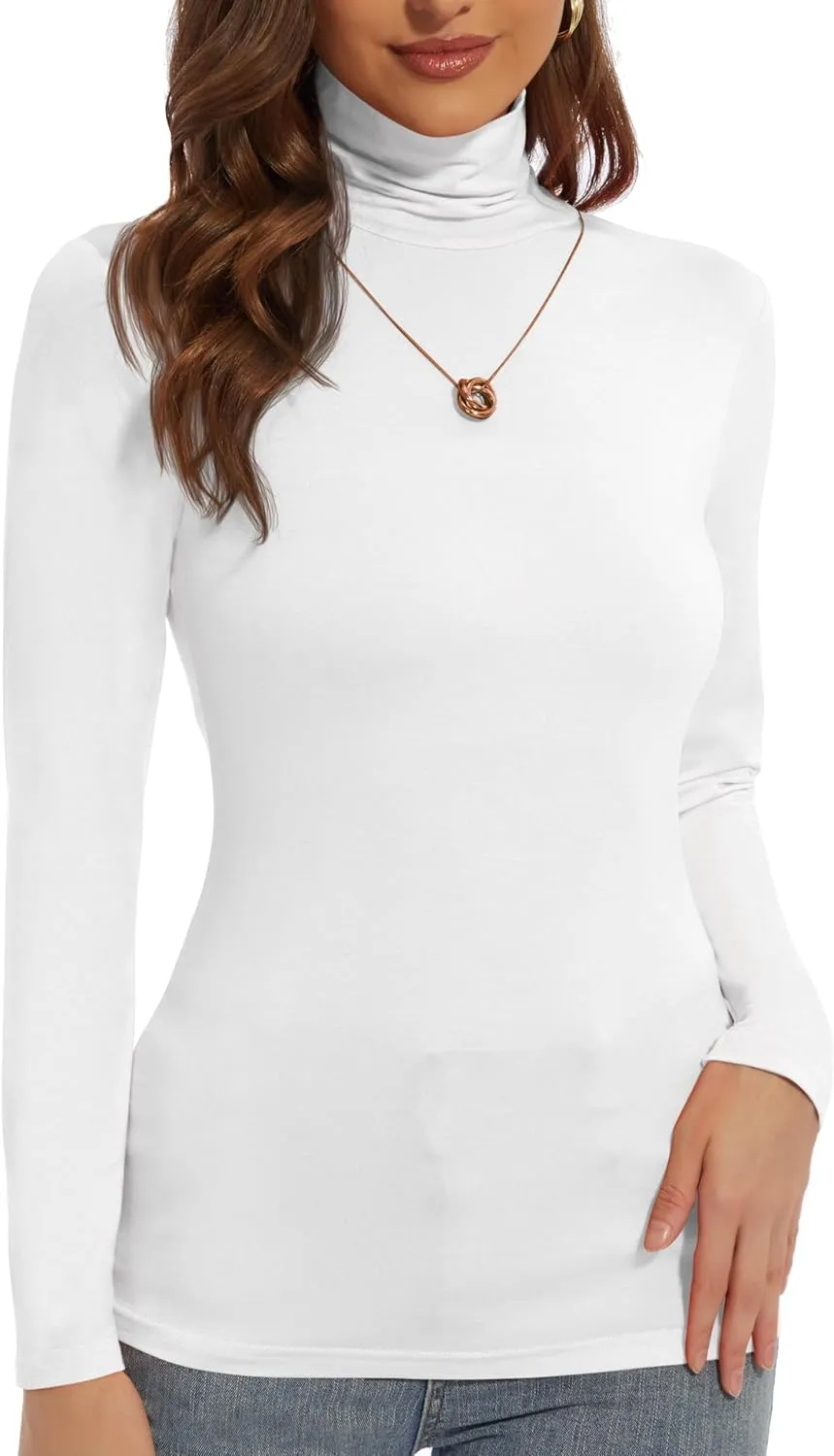 Women's Turtleneck Long Sleeve Shirts Slim Fitted Lightweight Base Layer Casual Tops