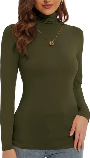 Women's Turtleneck Long Sleeve Shirts Slim Fitted Lightweight Base Layer Casual Tops